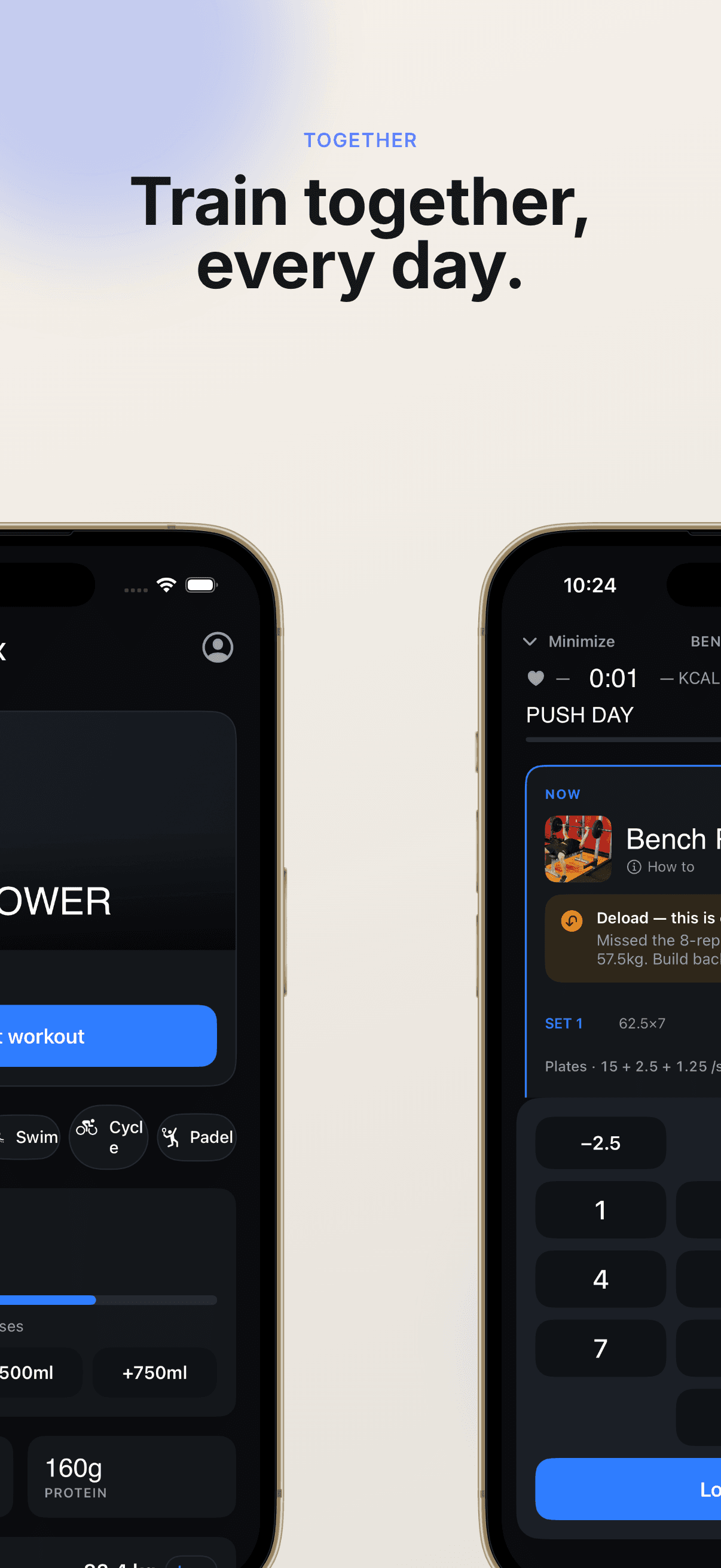 Sweathearts — Train together, every day. Shared home screen for two partners.